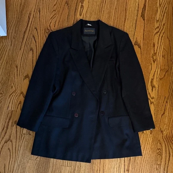 Vintage Black 100% Wool Double-Breasted Blazer - Picture 6 of 7